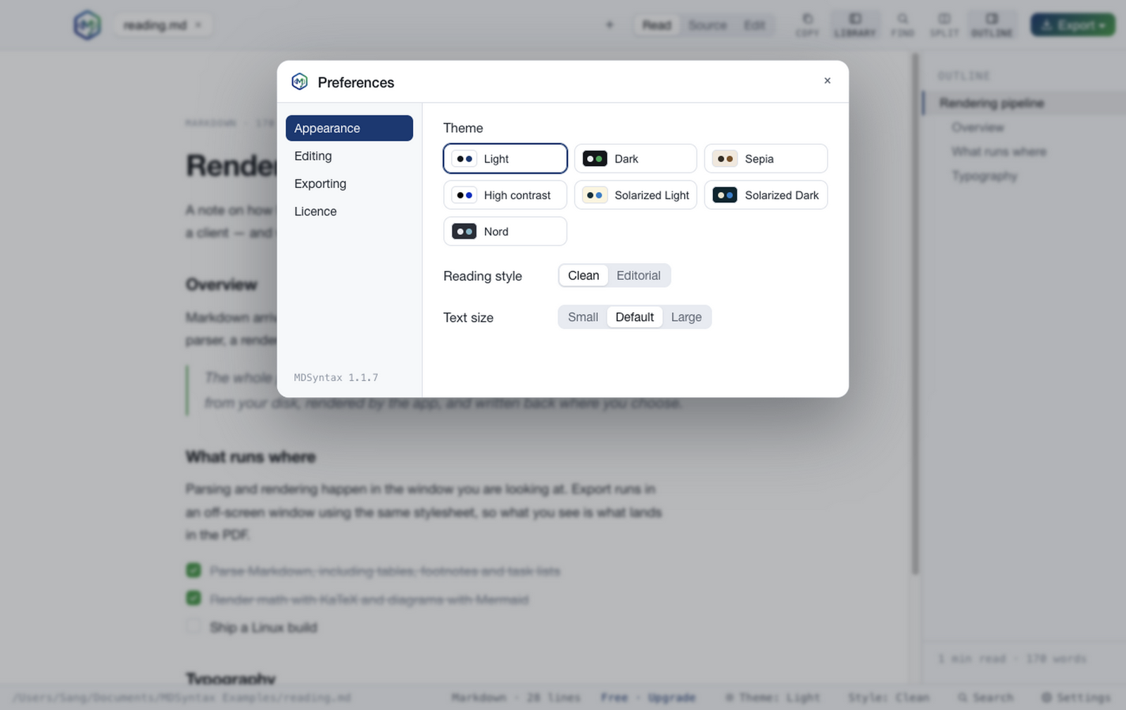 The Preferences window with its sidebar of four panes